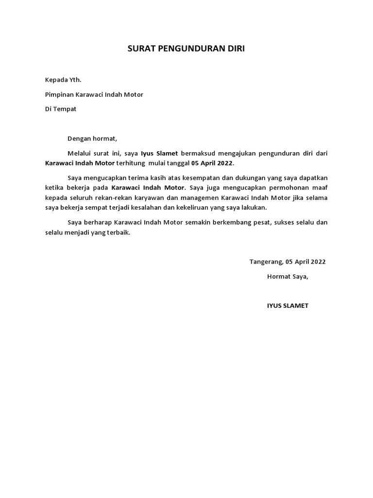 Surat Pengunduran Diri | PDF