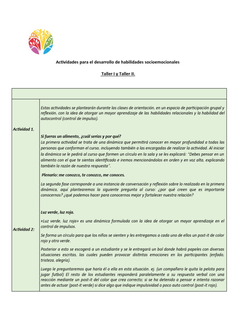 Actividades para el desarrollo de habilidades socioemocionales | PDF ...