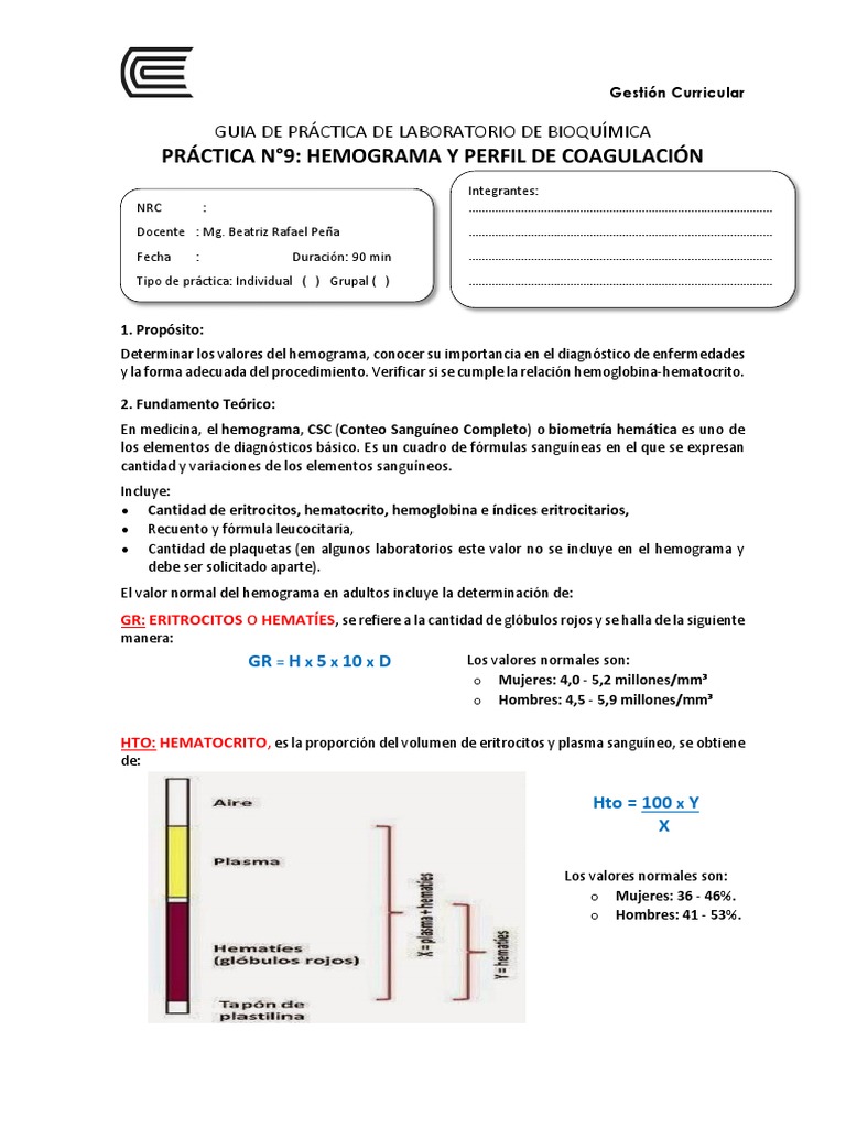 Práctica N°9 Hemograma y Perfil de Coagulación | PDF | Sangre ...