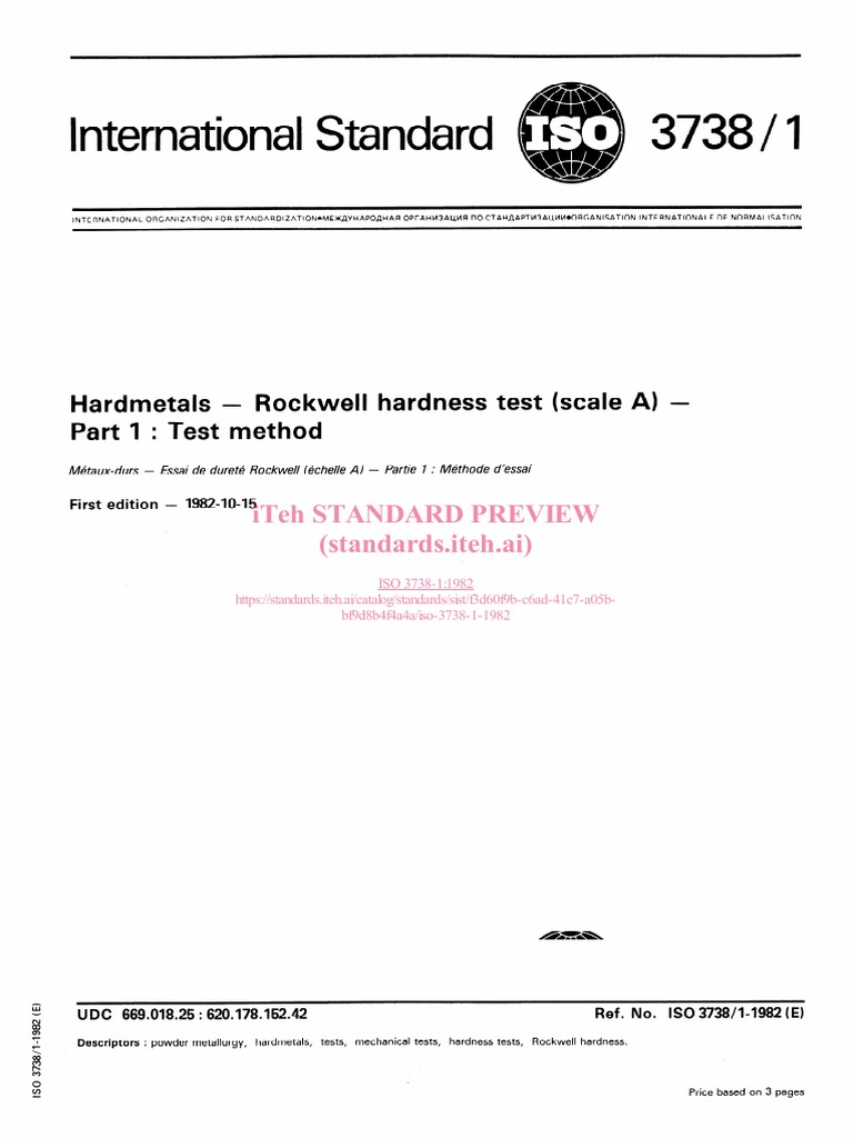 Iso 3738 1 1982 PDF International Organization For Standardization