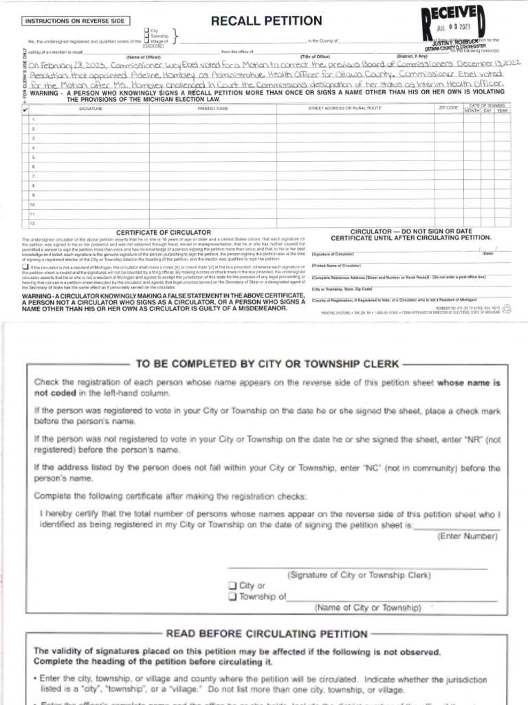 Michigan Recall Petition Instructions | PDF | Petition | Voter Registration