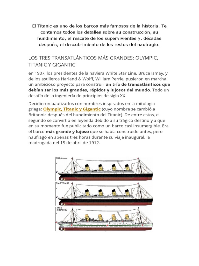 El Titanic | PDF | Transporte de agua | Buques