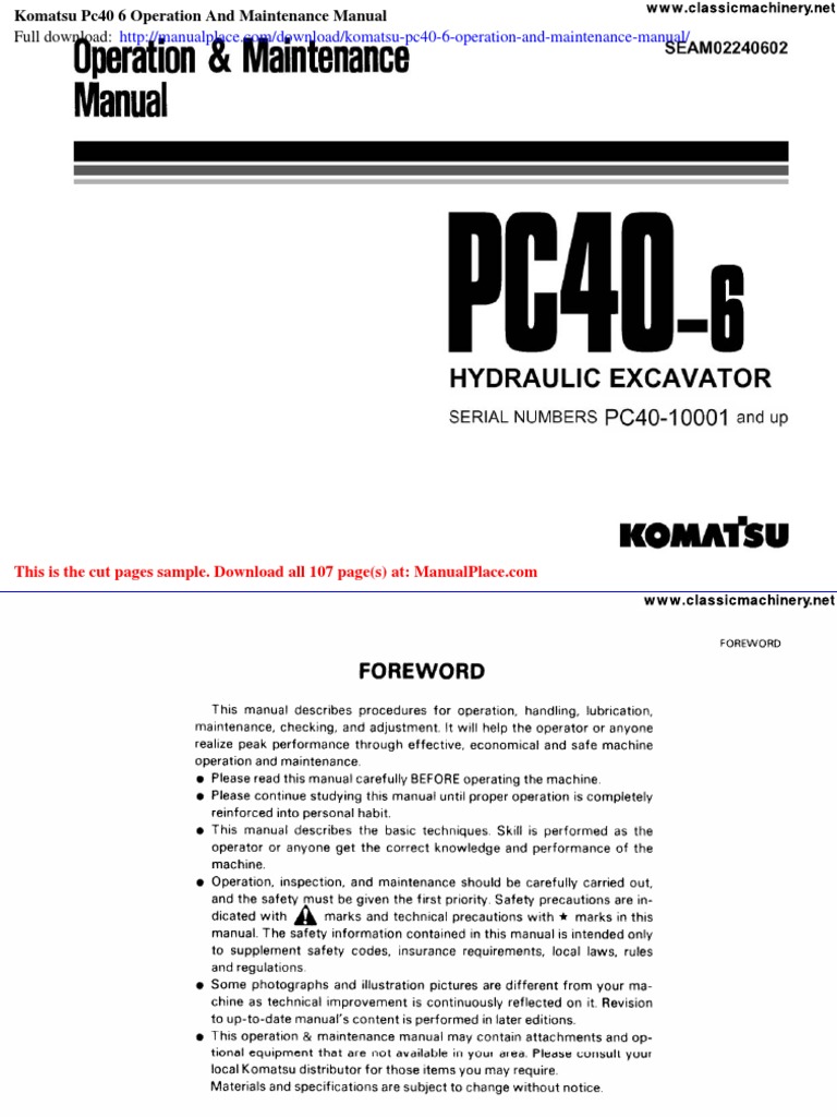 Komatsu PC40-6 Manual Download | PDF