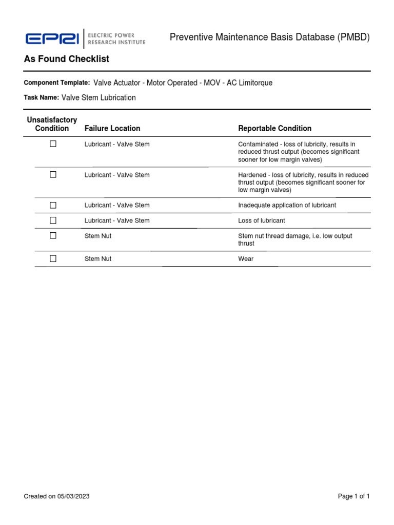 PMBD As Found Checklist | PDF