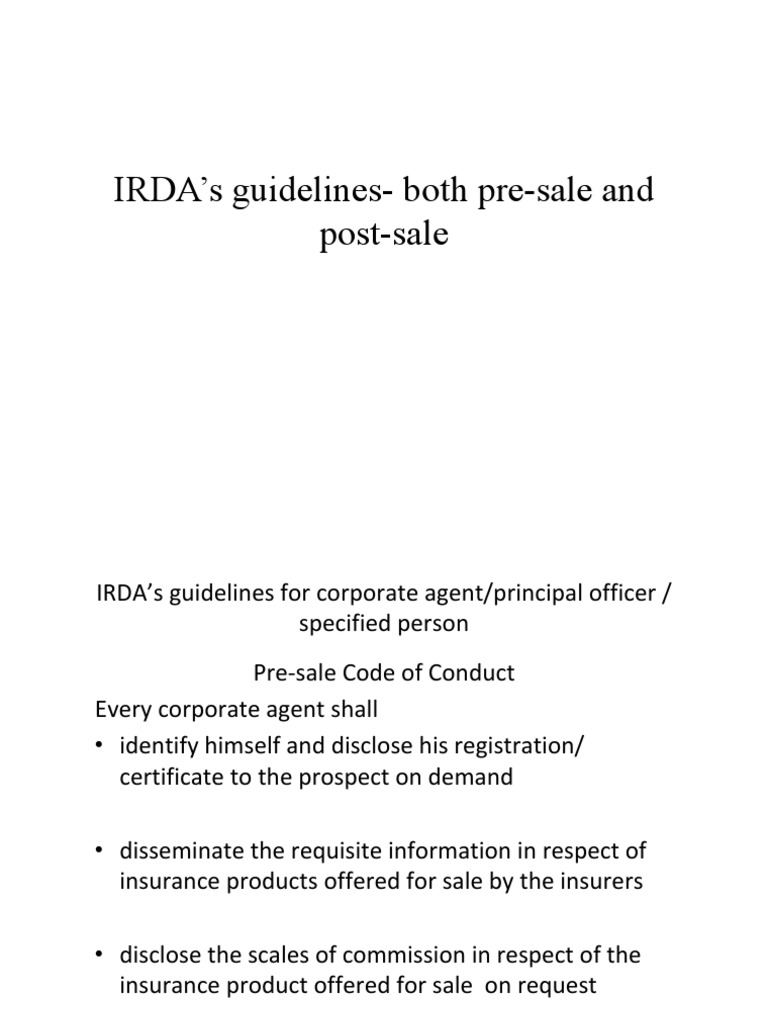 UNIT 1IRDA's Guidelines Both PreSale and PostSale PDF