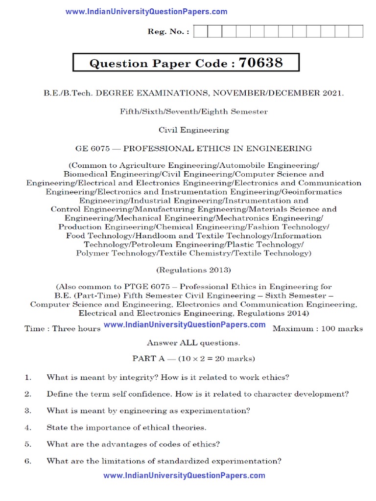 Anna University GE6075 Professional Ethics in Engineering Nov Dec 2021 ...