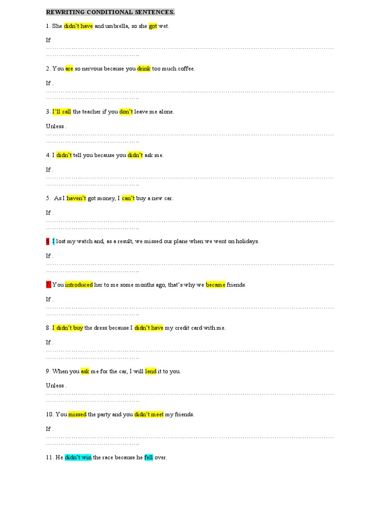 Rewriting Conditional Sentences | PDF | Home & Garden | Cooking, Food ...