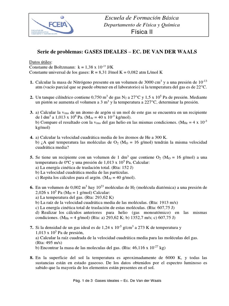 Problemas sobre Gases Ideales y Nubes Cúmulo | PDF | Gases | Mole (Unidad)