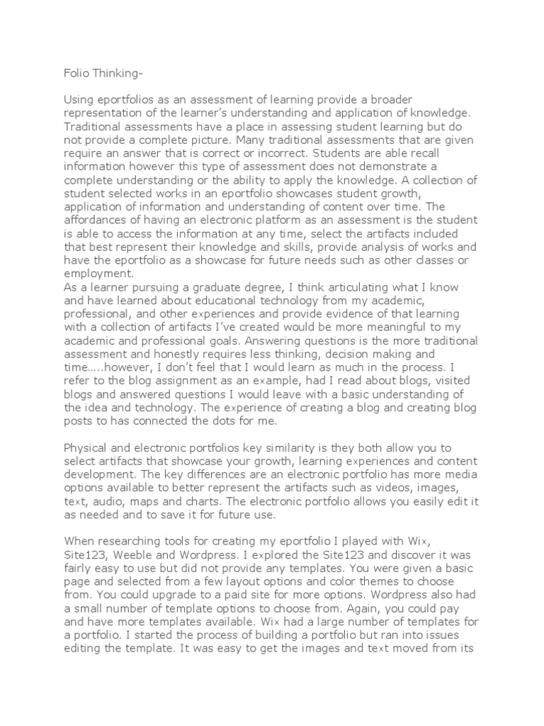 Folio Thinking PDF Learning Educational Assessment