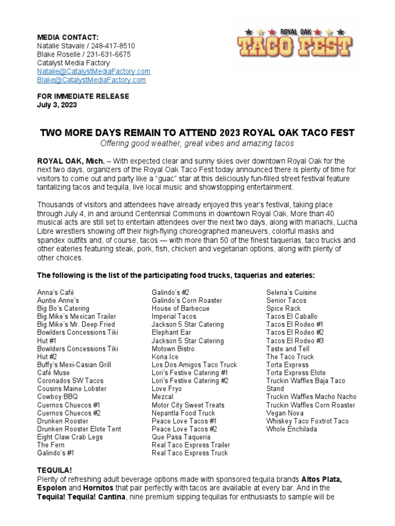 Royal Oak Taco Fest 2023 PDF Rock Music Rhythm And Blues