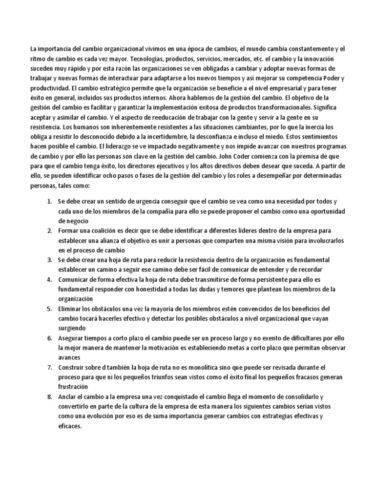 La Importancia Del Cambio Organizacional | PDF | Gestión del cambio ...