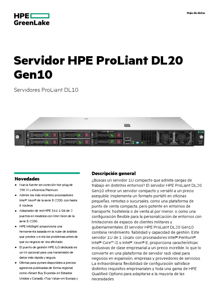 HPE ProLiant DL20 Gen10 server-PSN1011028697PRES | PDF ...