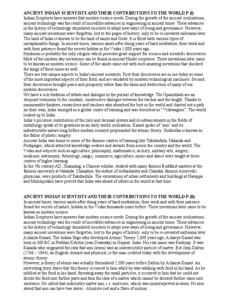 Ancient Indian Scientists And Their Contributions To The World Pdf