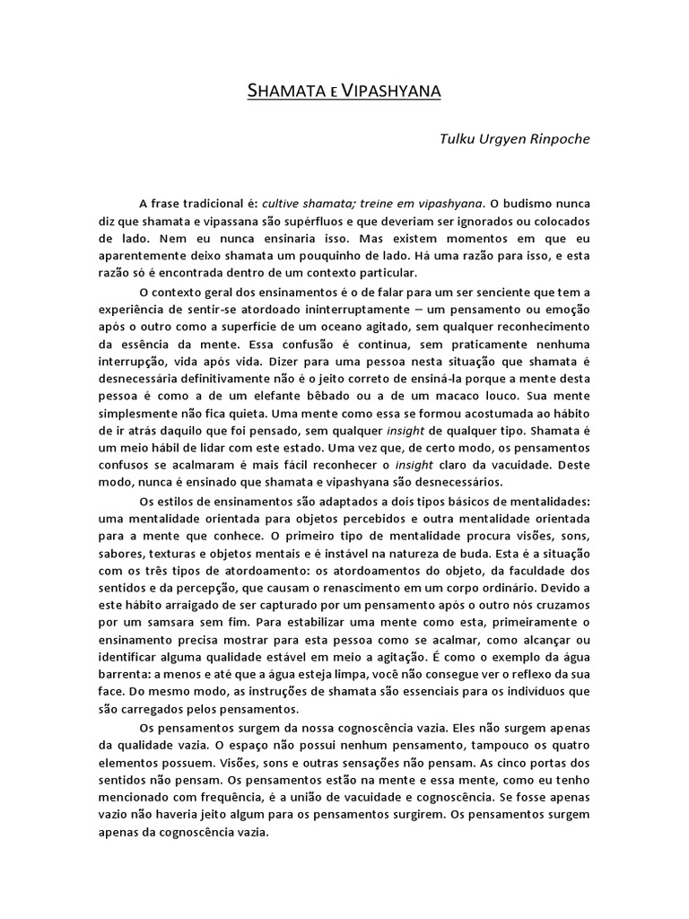 Práticas de Shamata e Vipashyana no Budismo | PDF | Pensamento | Mente
