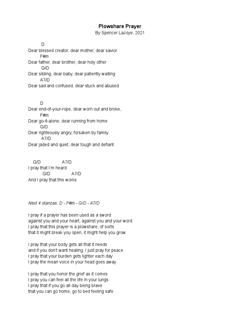 Plowshare Prayer Charts PDF Prayer