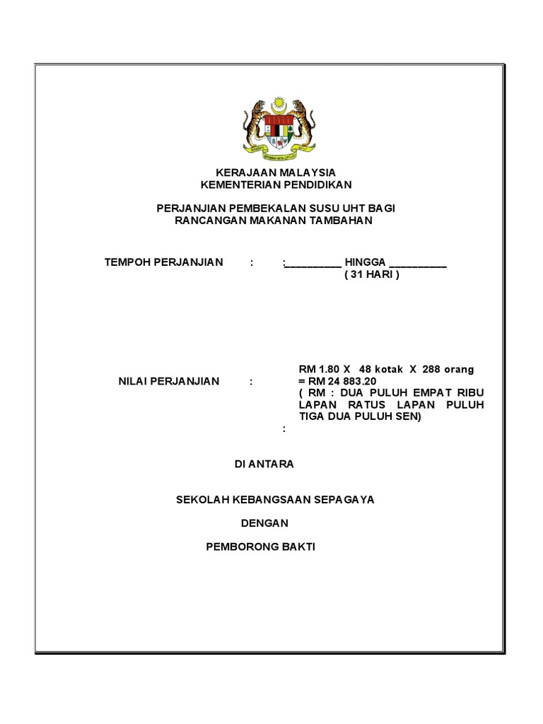 4 Borang Perjanjian Susu RMT | PDF