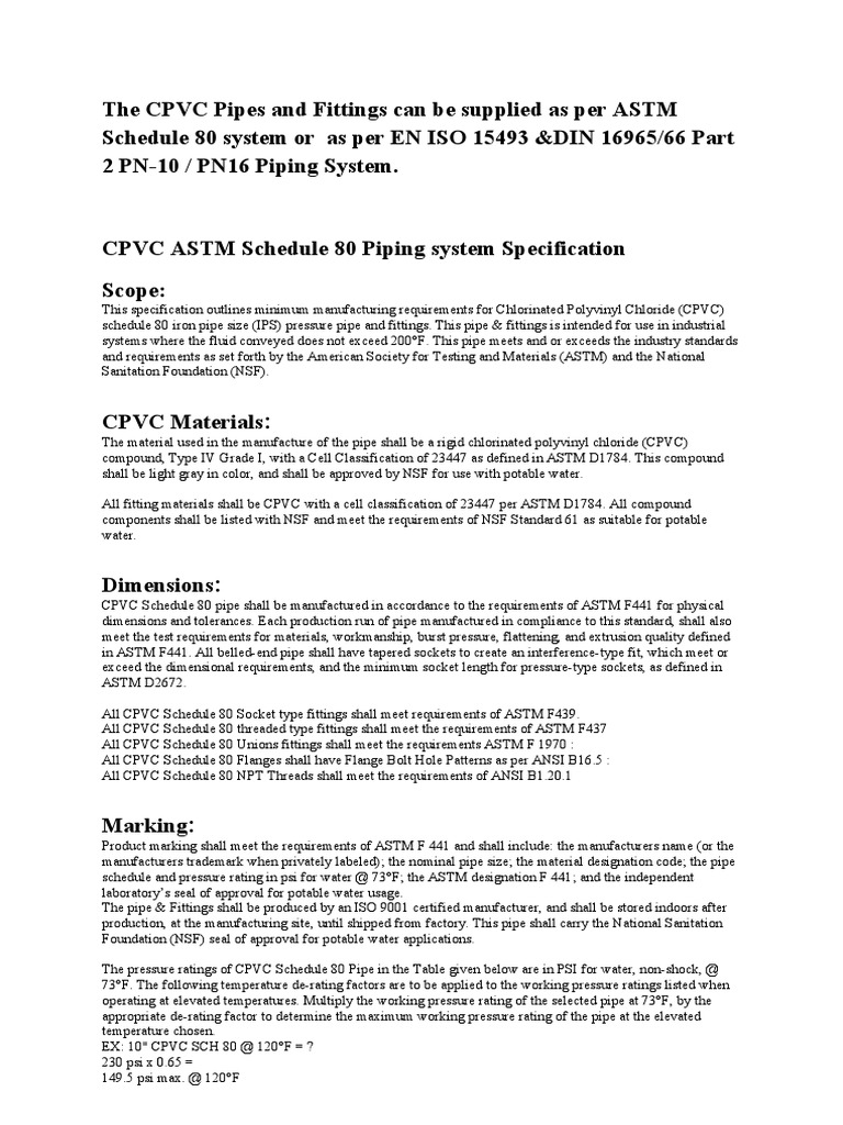 CPVC Pipe Specifications and Standards | PDF | Pipe (Fluid Conveyance ...