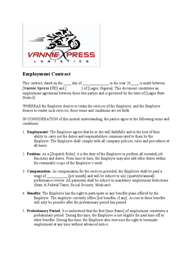 Employment Contract Logistics | Download Free PDF | Employment | Justice