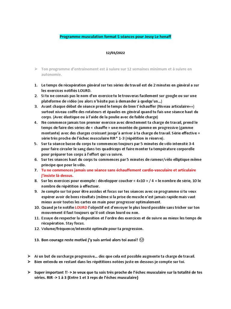 Programme Musculation 5 Séances | PDF | Musculation | Poids