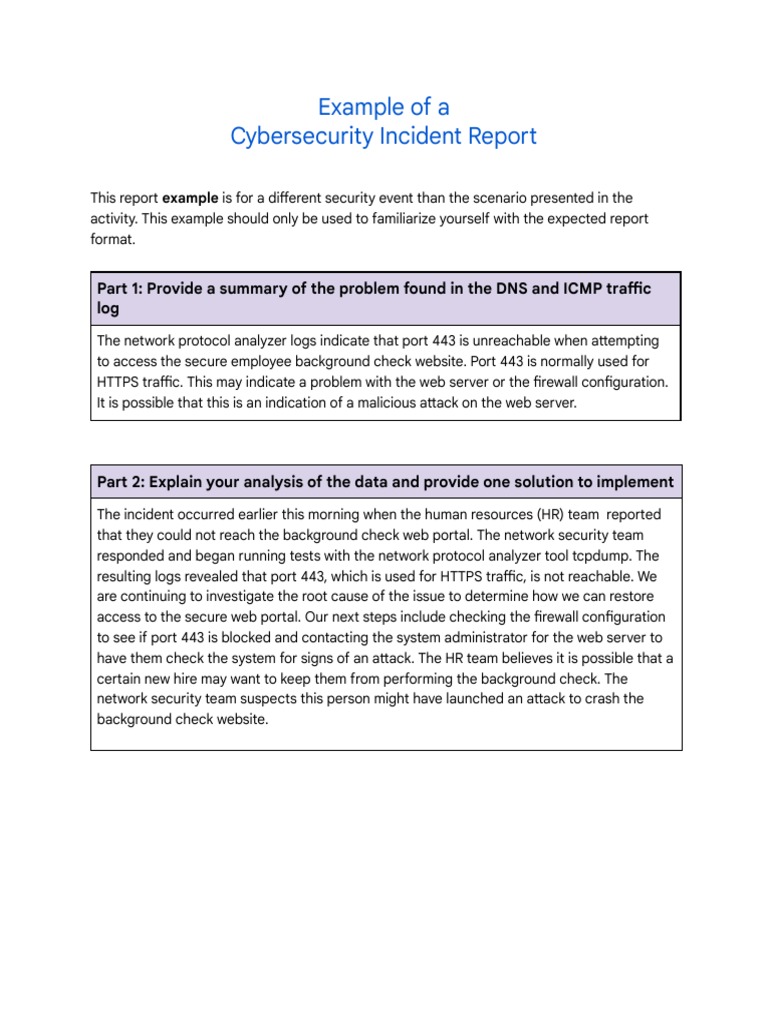Example of A Cybersecurity Incident Report | PDF