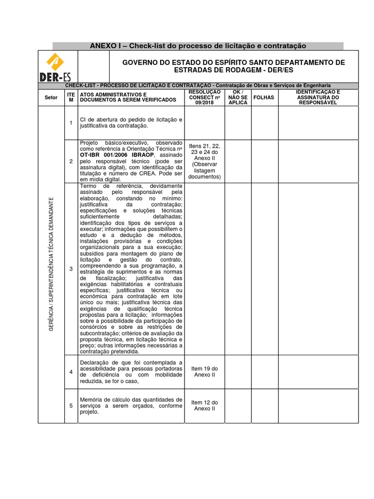 check list DER licitação e aditivo revisado 2018 - ANEXOS | PDF ...