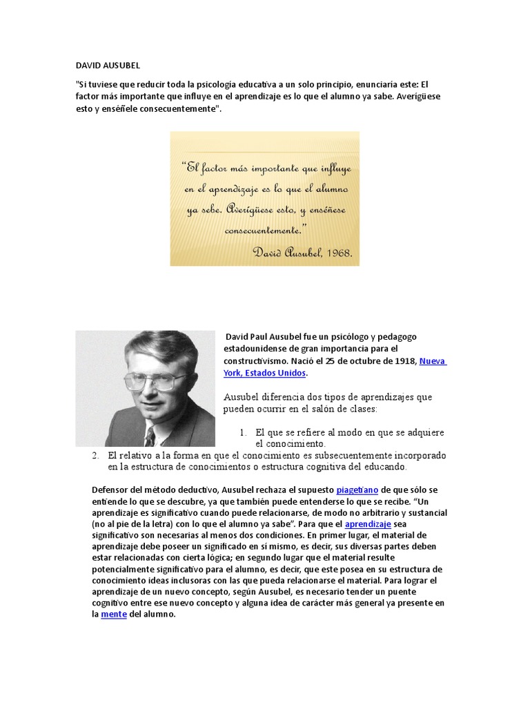 David Ausubel y el Aprendizaje Significativo | PDF | Aprendizaje ...