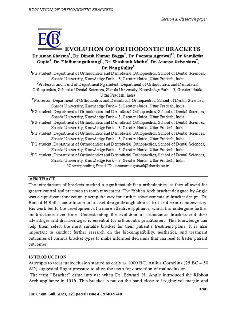 Evolution of Orthodontic Brackets Section A Research Paper PDF