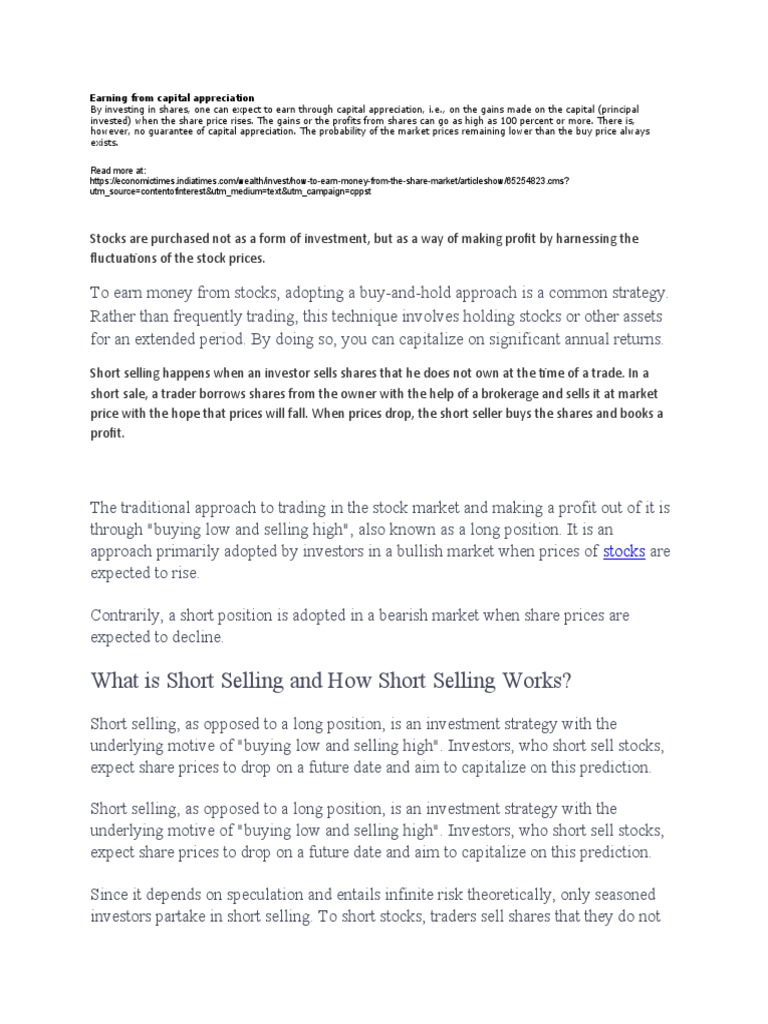 Short Selling | PDF | Short (Finance) | Stocks