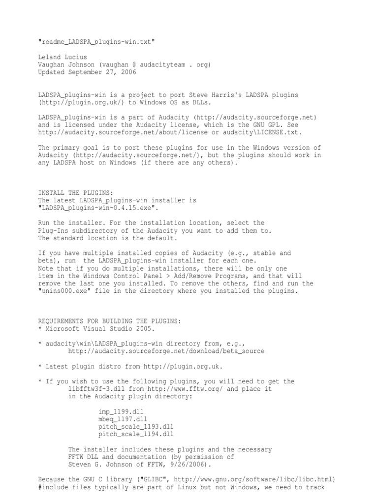 Readme LADSPA Plugins-Win | PDF | Directory (Computing) | Plug In ...