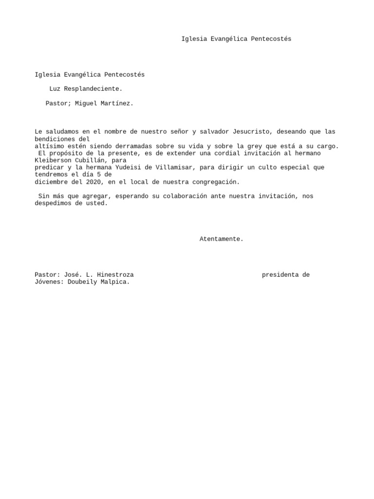 Carta de Invitacion A Predicador PDF