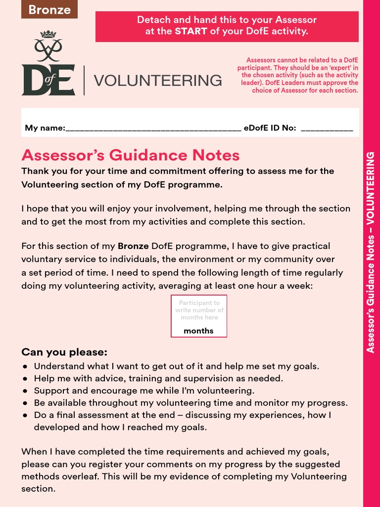 DofE Bronze Assessor's Guidance Notes | PDF | Volunteering | Learning
