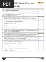 AQA Physics Unit 2 Electricity Student Progress Sheet