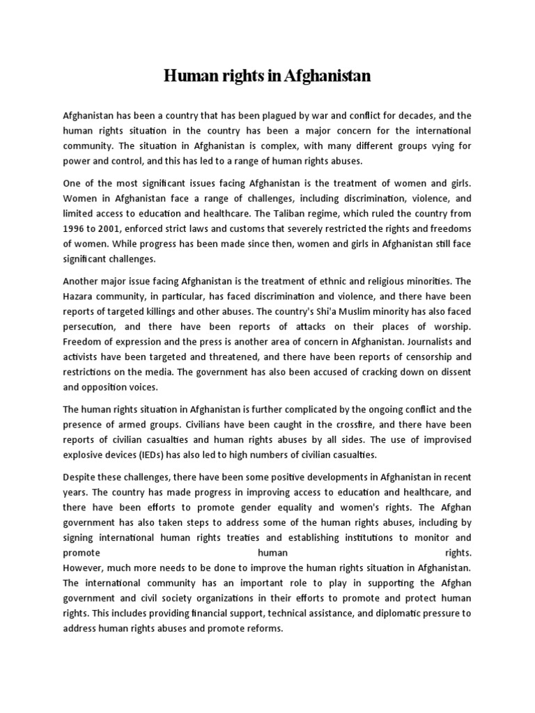 Human Rights in Afghanistan PDF Afghanistan Applied Ethics