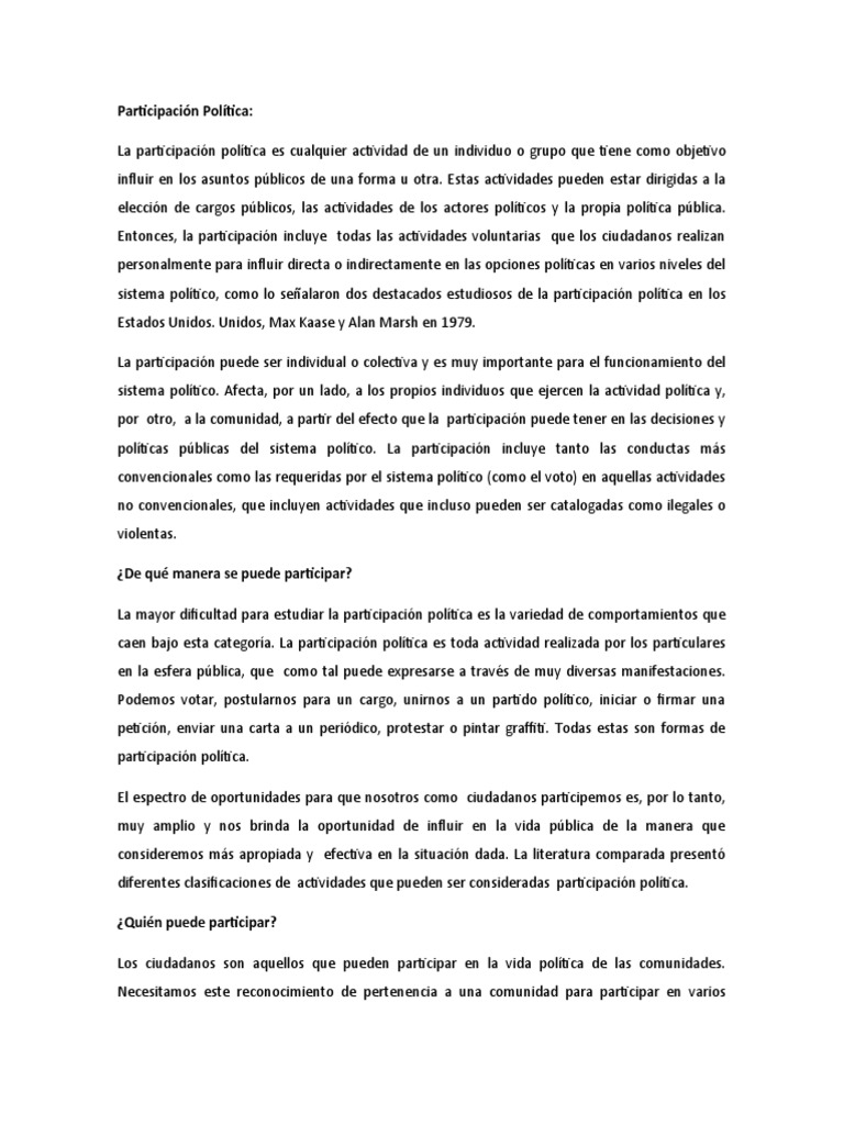 Participación Política PDF Sistemas politicos Comportamiento