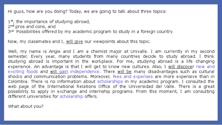 Studying Abroad Script | PDF