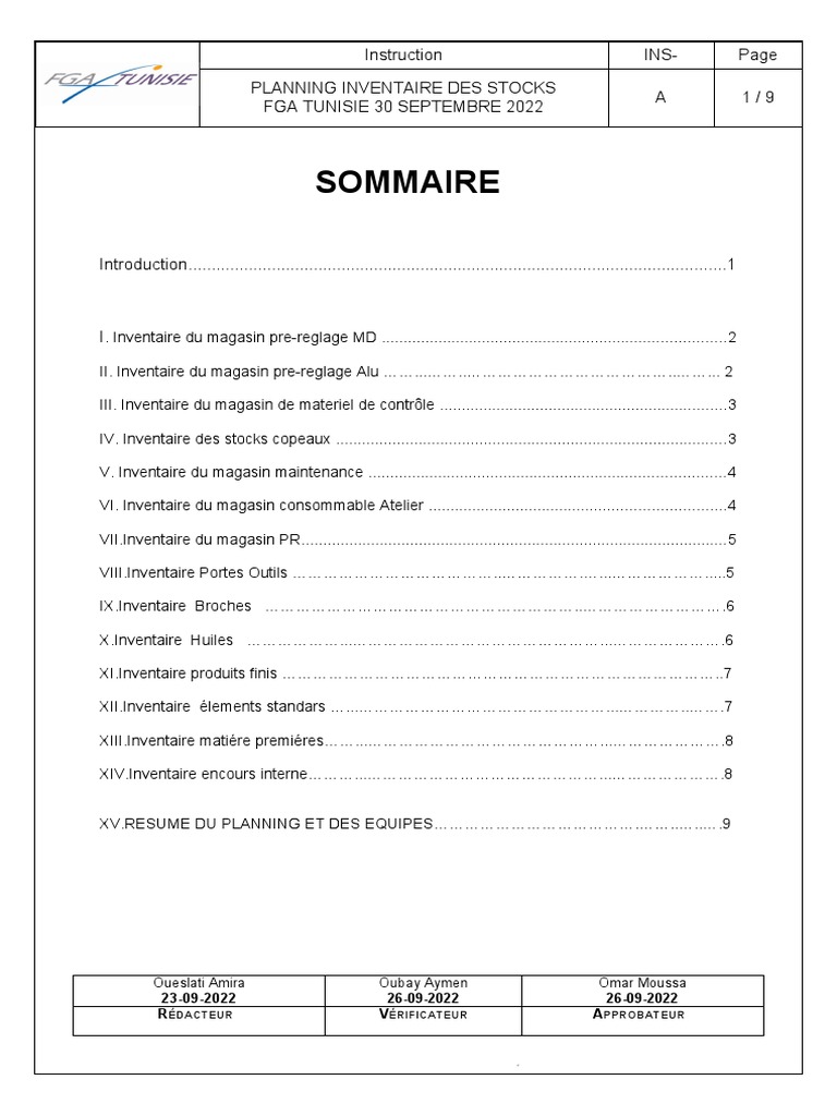 Planning d'Inventaire des Stocks FGA | PDF