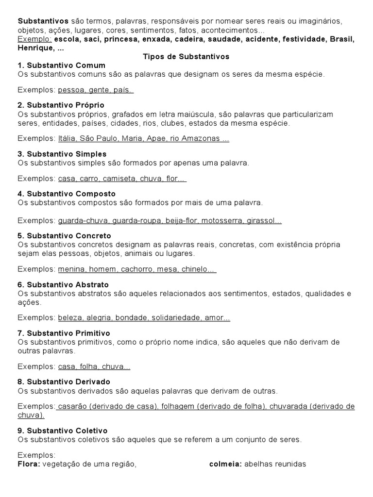 Substantivos Classificação 6º Ano | PDF
