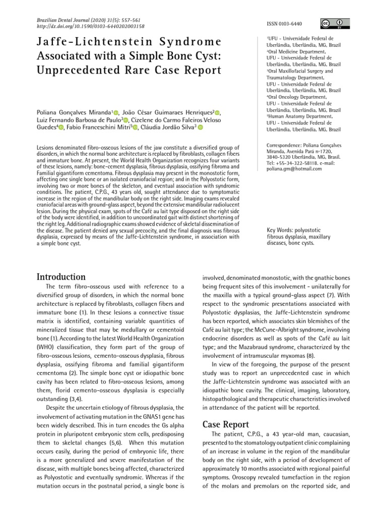 JaffeLichtenstein Syndrome Associated With A Simple Bone Cyst