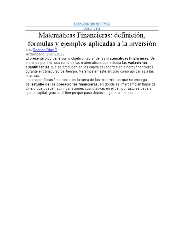 matematica financiera | PDF | Finanzas Matemáticas | Interés