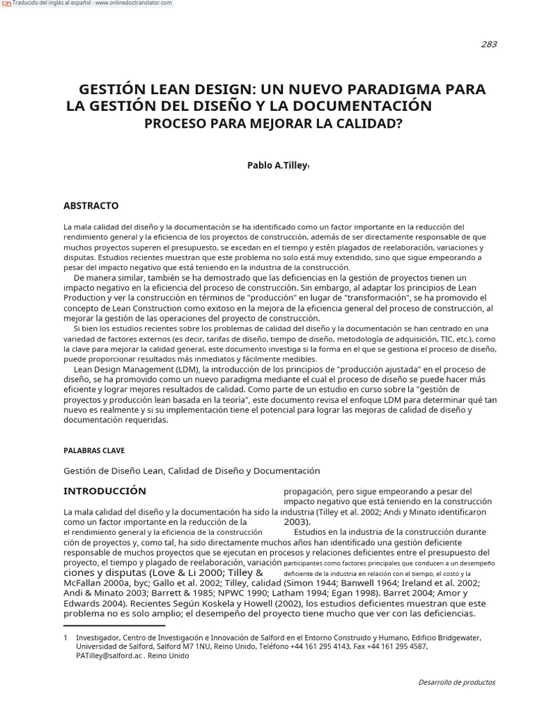 Tilley 2005 lean design managementa new paradigm for managing the