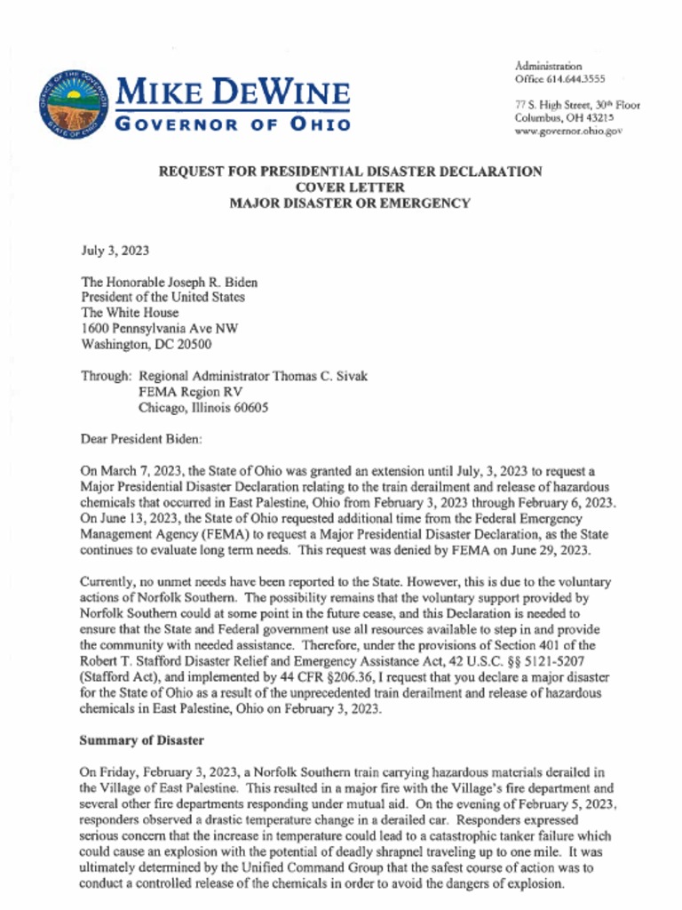 Request For Presidential Disaster Declaration 7.3.2023 PDF