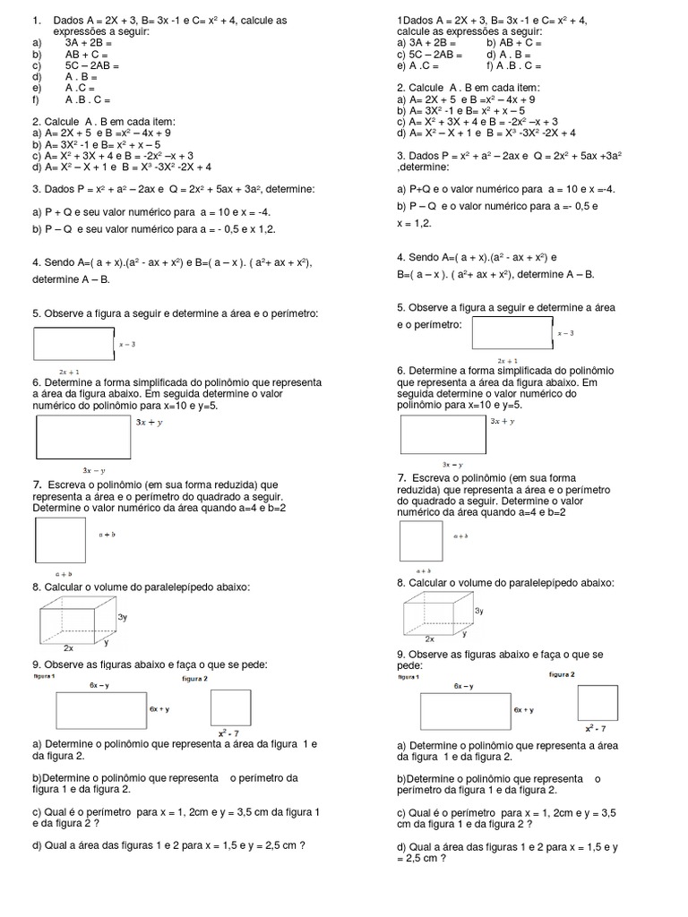 Exercícios de Polinômios e Geometria | PDF