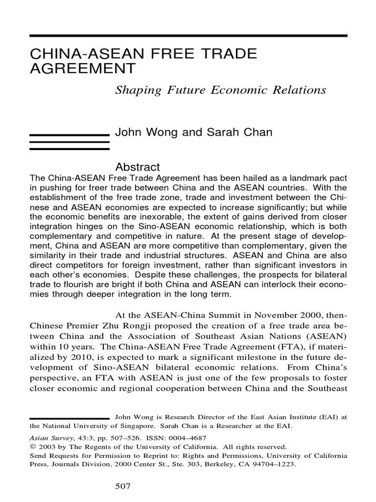 China-ASEAN Free Trade Agreement Insights | PDF | China | World Politics