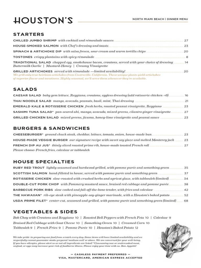 Houston's North Miami Beach Menu | PDF | Coleslaw | Salad