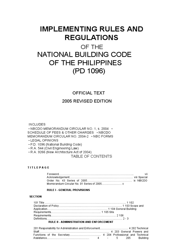 PD1096 IRR of NBC of the Philippines PDF Banks Building Code