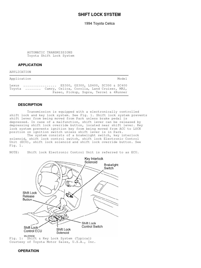 Shift Lock System PDF Switch Toyota