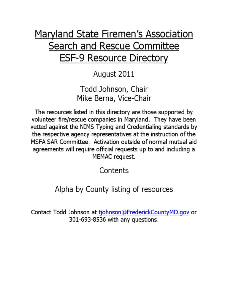 MSFA ESF9 ResourceList | PDF | Search And Rescue | Occupational Safety ...