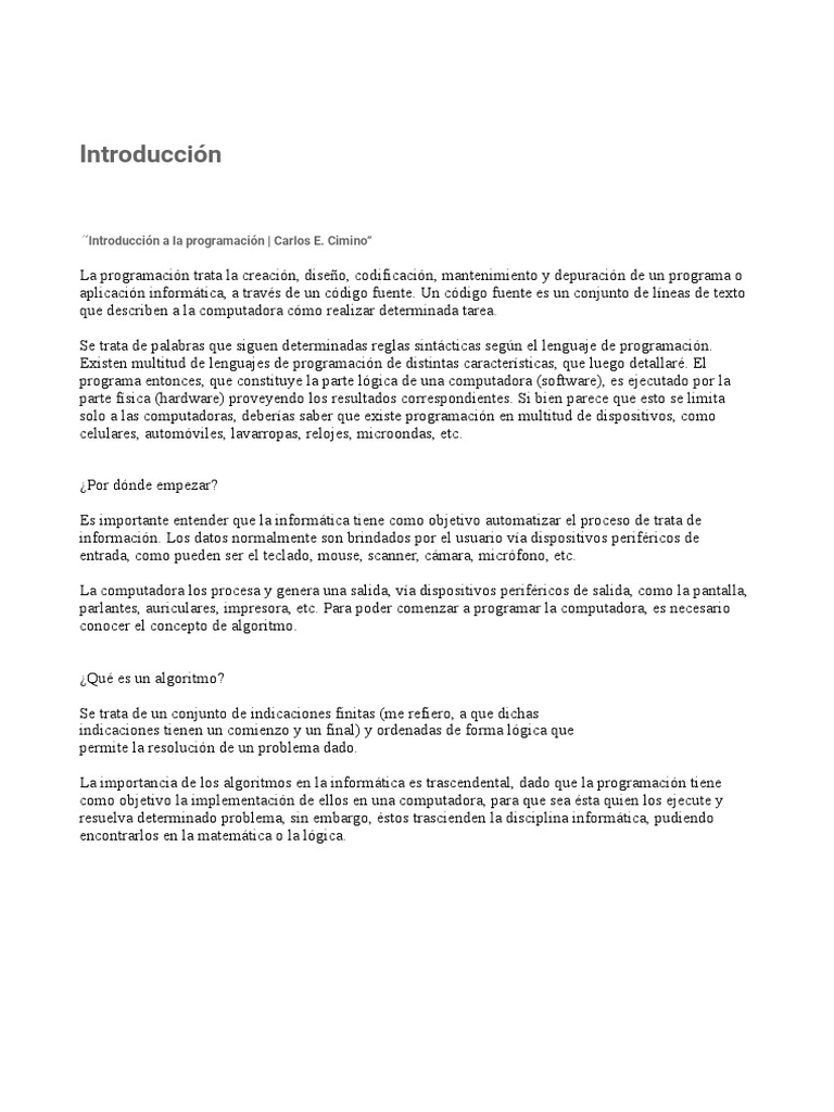 Introducción A La Programación | PDF | Algoritmos | Programación de ...