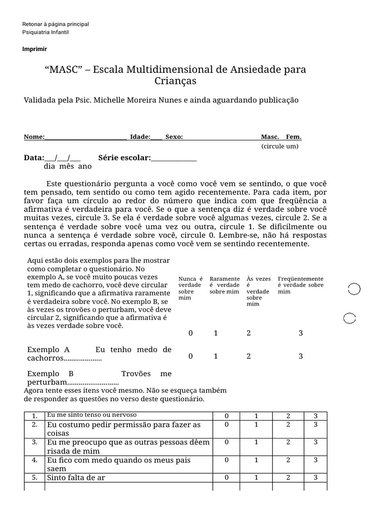 Escala de Ansiedade Infantil MASC | PDF