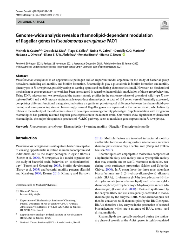 Genome Wide Analysis Reveals A Rhamnolipid Dependent | PDF | Gene ...